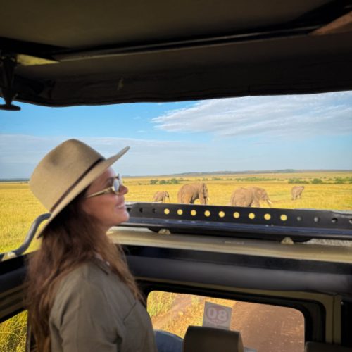 mytravelgram-game-drive-safari κορίτσι κάνει σαφάρι και βλέπει ελέφαντες
